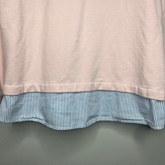 J.Crew Pink Pullover Crewneck Sweatshirt Blue White Strip Woven Hem Women's L - Picture 5 of 10